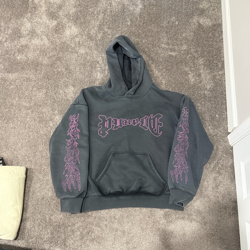Purple Brand Gray Hoodie with Pink Graphic